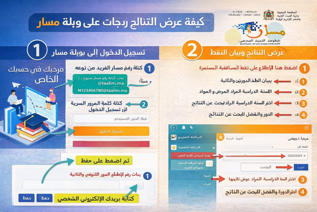 كيفية عرض النتائج والدرجات على بوابة مسار